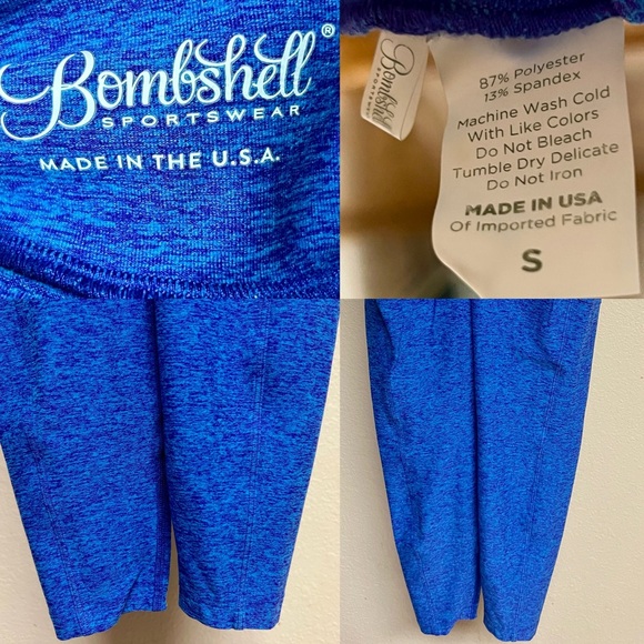 BOMBSHELL SPORTSWEAR V BACK LEGGINGS IN NEON BLUE RAVE! EUC! SOLD OUT ONLINE - Picture 16 of 16